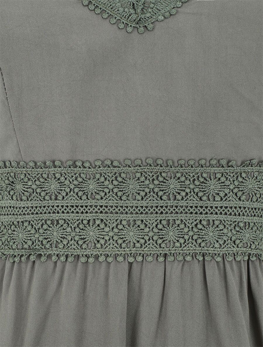 Robe évasée à fines bretelles - Kaki - Image 3