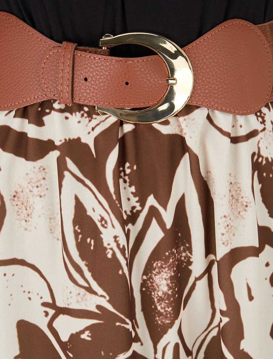 Robe évasée à jupe imprimé fleurs - Marron - Image 3