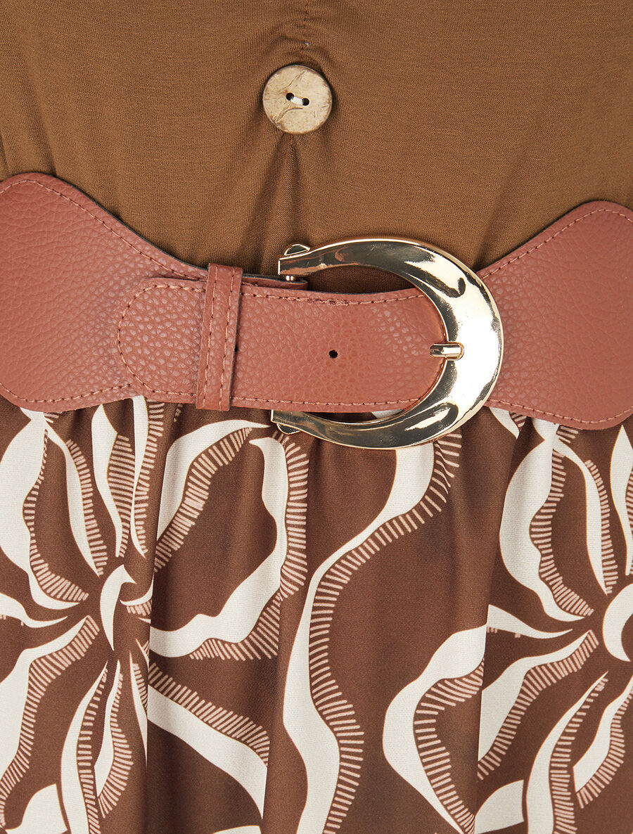 Robe évasée à jupe imprimée - Marron - Image 3