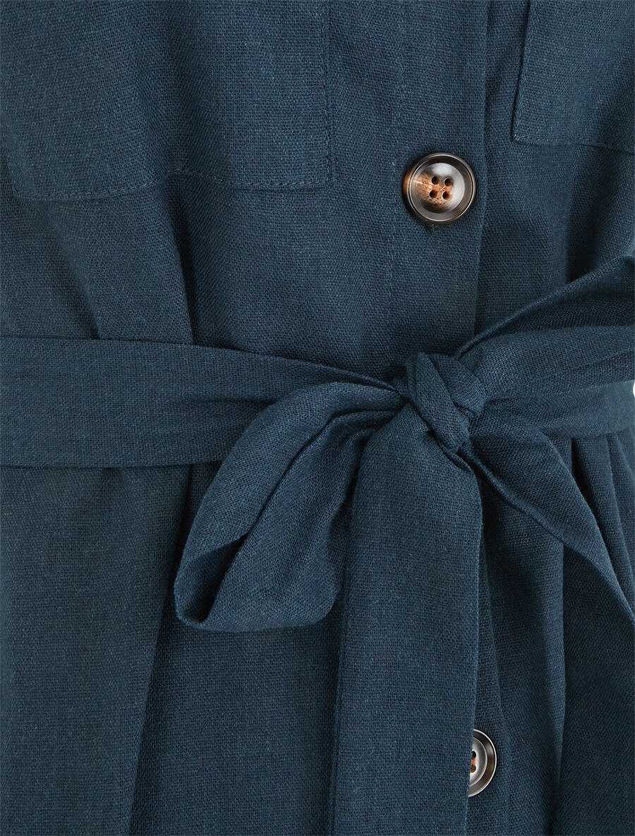 Robe évasée boutonnée à poches - Bleu pétrole - Image 3