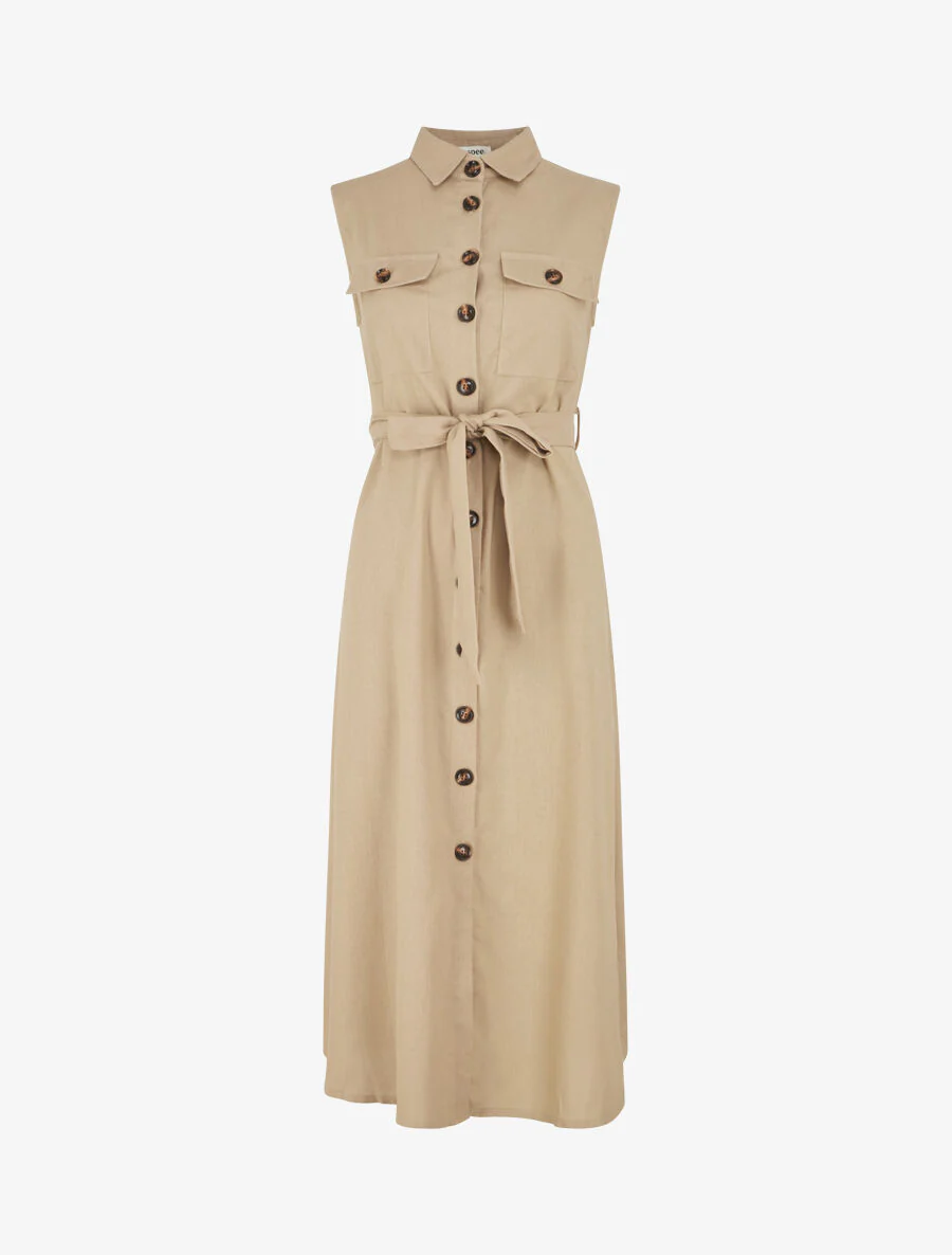 Robe évasée boutonnée à poches - Beige