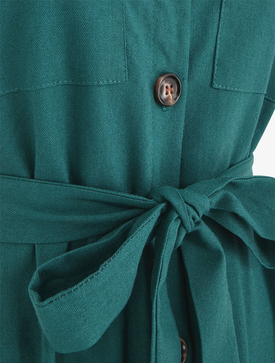 Robe évasée boutonnée à poches - Bleu canard - Image 3