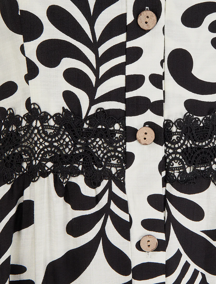 Robe évasée imprimé fantaisie - Noir - Image 3