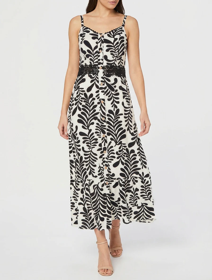 Robe évasée imprimé fantaisie - Noir - Image 4