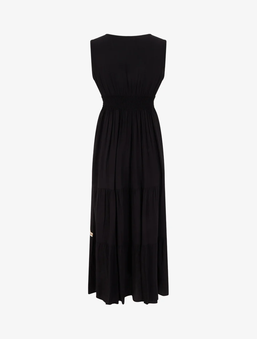 Robe évasée sans manches à col macramé - Noir - Image 2