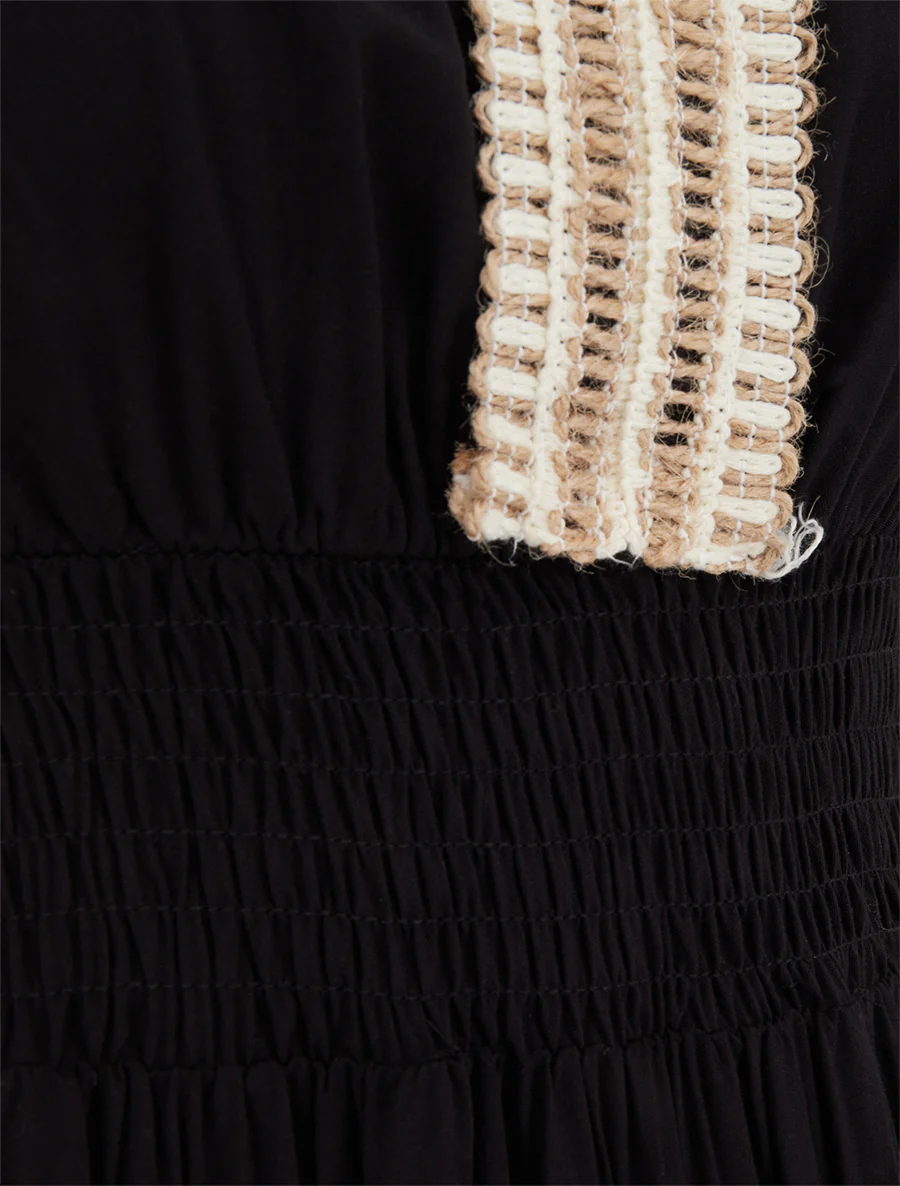 Robe évasée sans manches à col macramé - Noir - Image 3