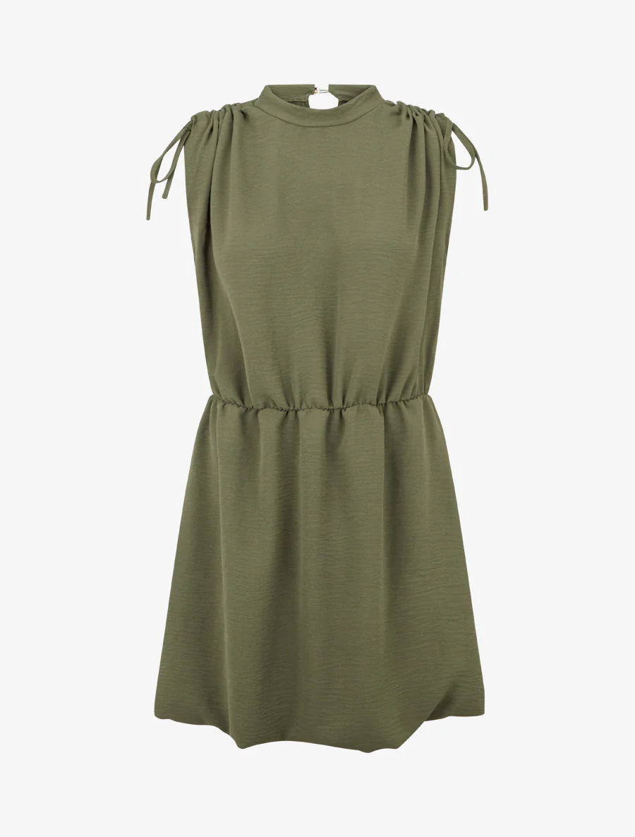 Robe évasée sans manches à épaules froncées - Kaki