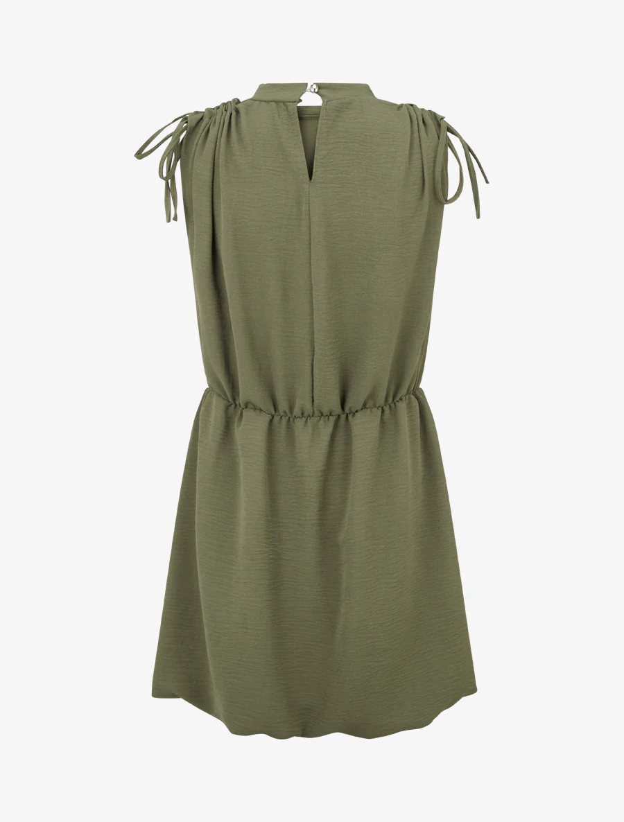 Robe évasée sans manches à épaules froncées - Kaki - Image 2