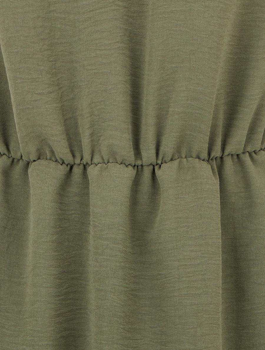 Robe évasée sans manches à épaules froncées - Kaki - Image 3