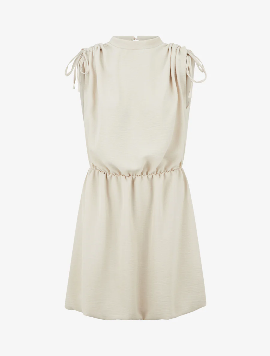 Robe évasée sans manches à épaules froncées - Beige