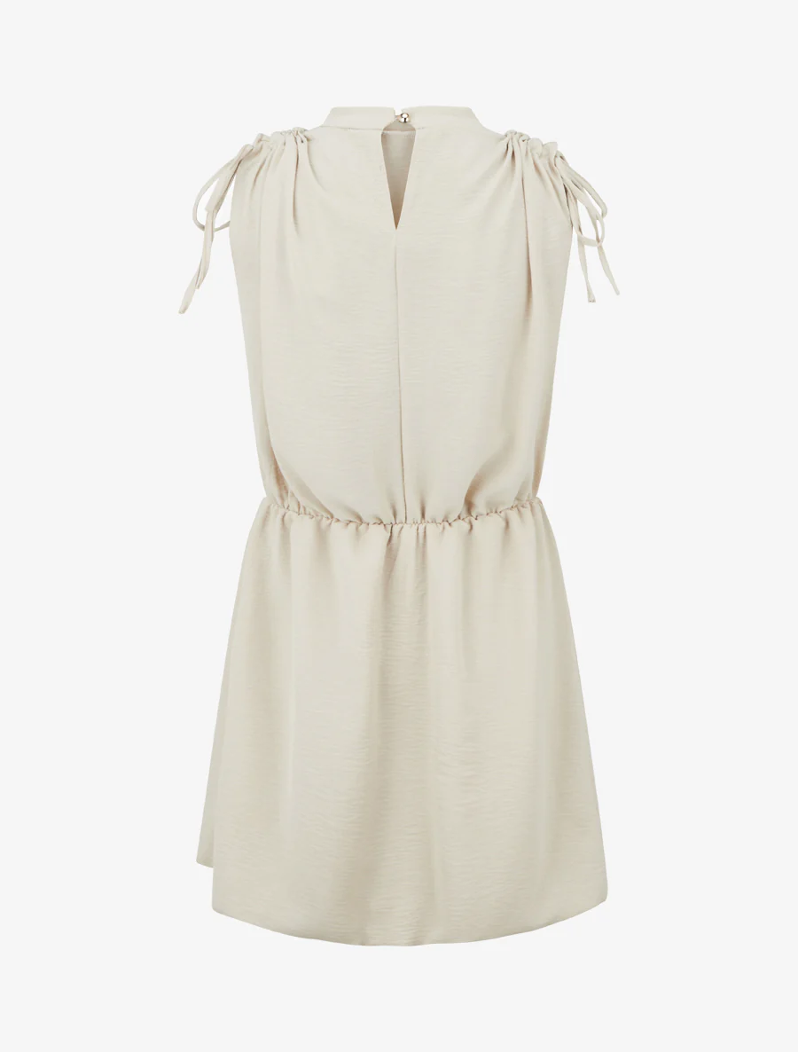 Robe évasée sans manches à épaules froncées - Beige - Image 2