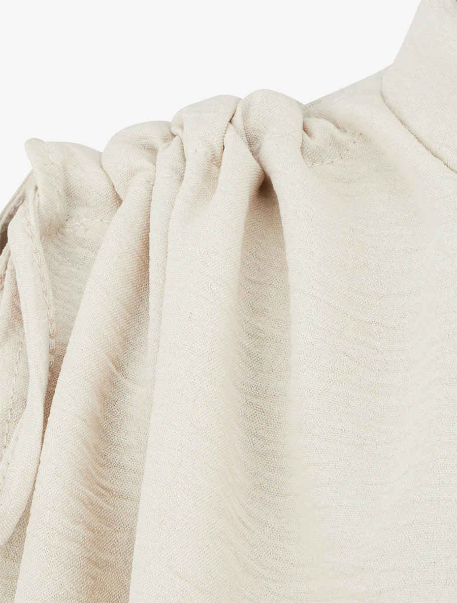Robe évasée sans manches à épaules froncées - Beige - Image 3