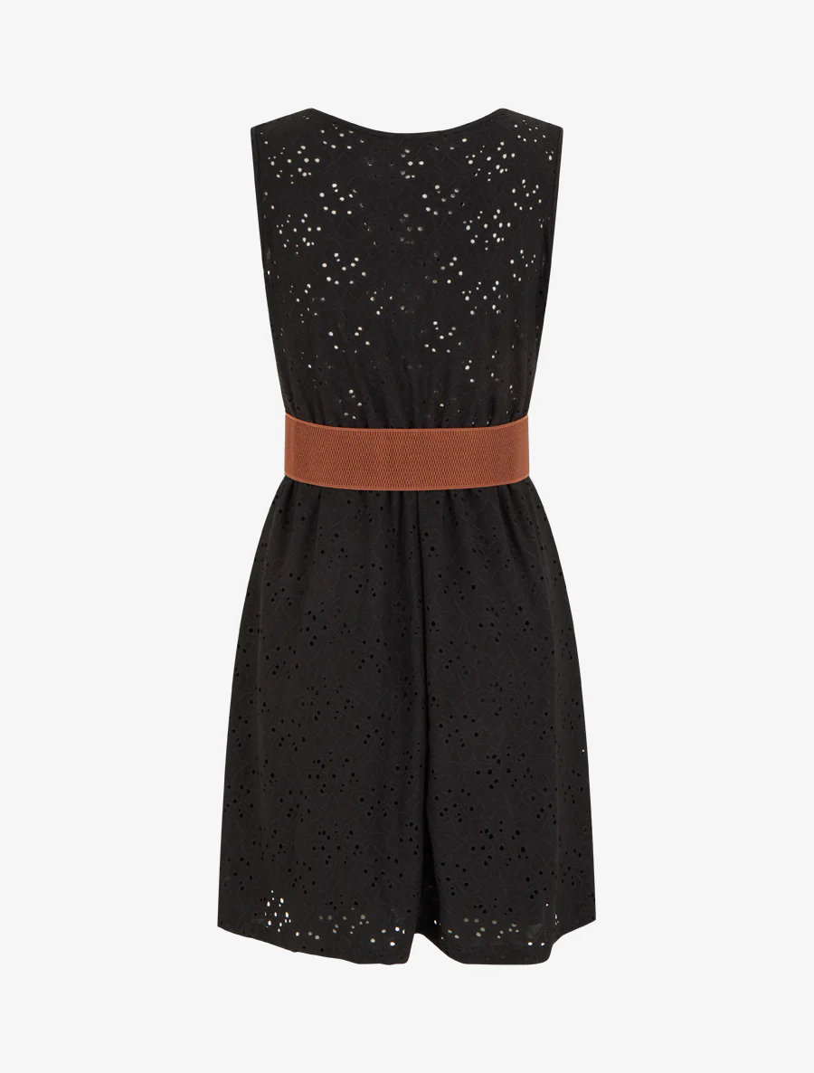 Robe évasée sans manches en broderie anglaise - Noir - Image 2
