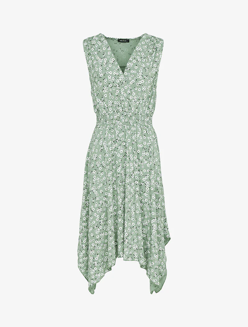 Robe fleurie à bas asymétrique - kaki - Image 2
