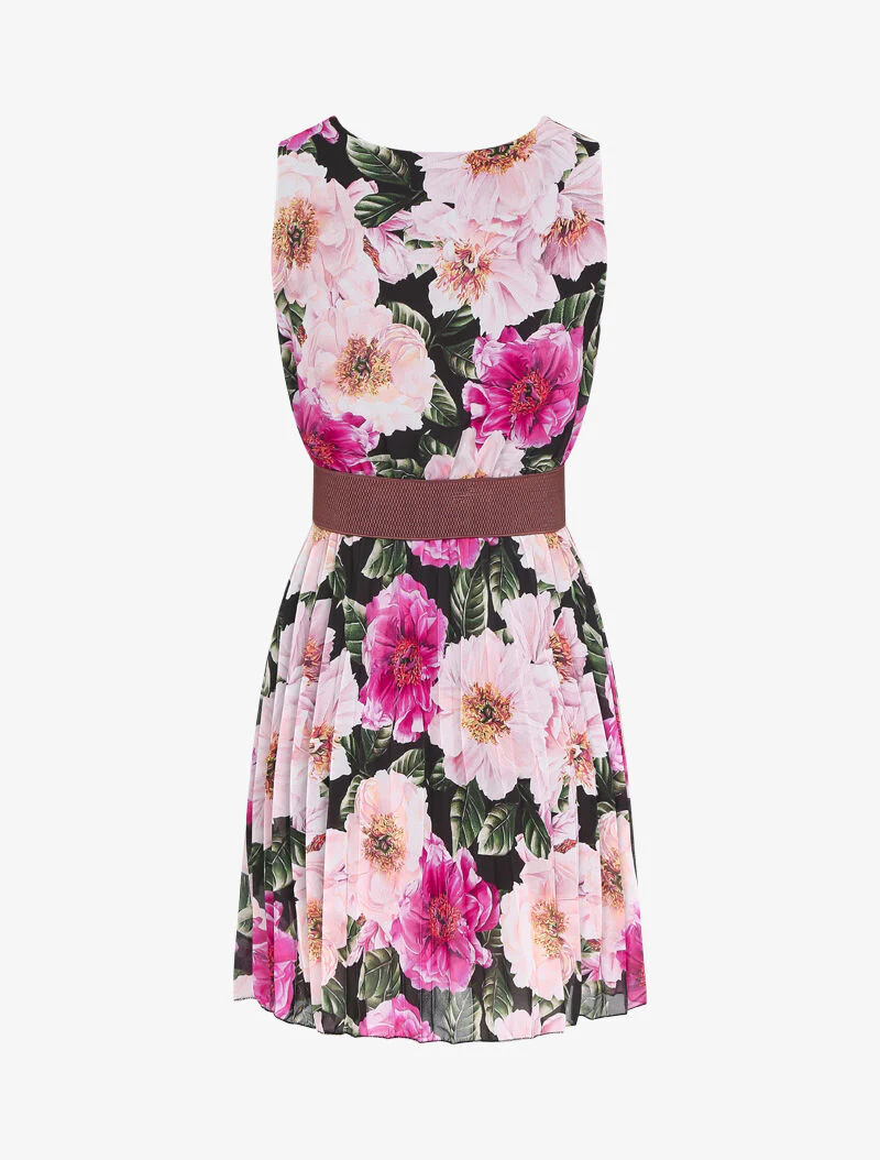 Robe fleurie à bas gaufré - Noir - Image 2