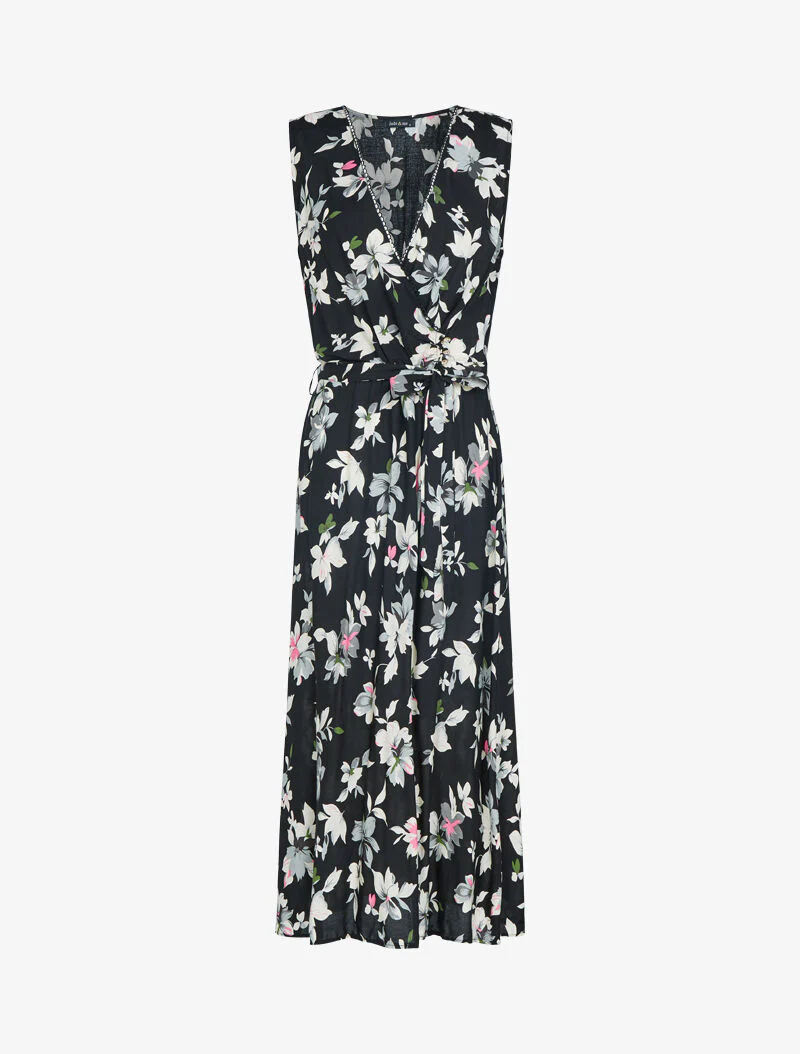 Robe fleurie à buste cache coeur - noir