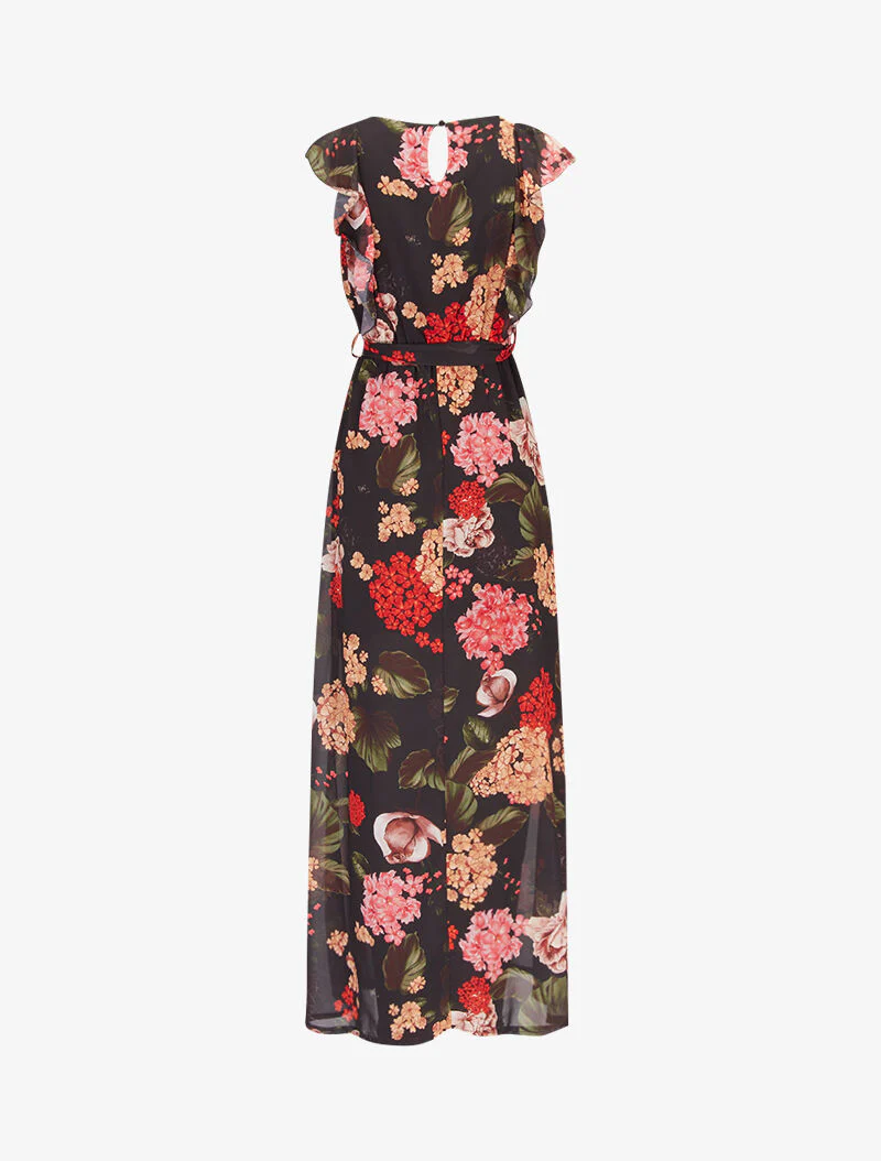 Robe fleurie à buste volanté - noir - Image 2