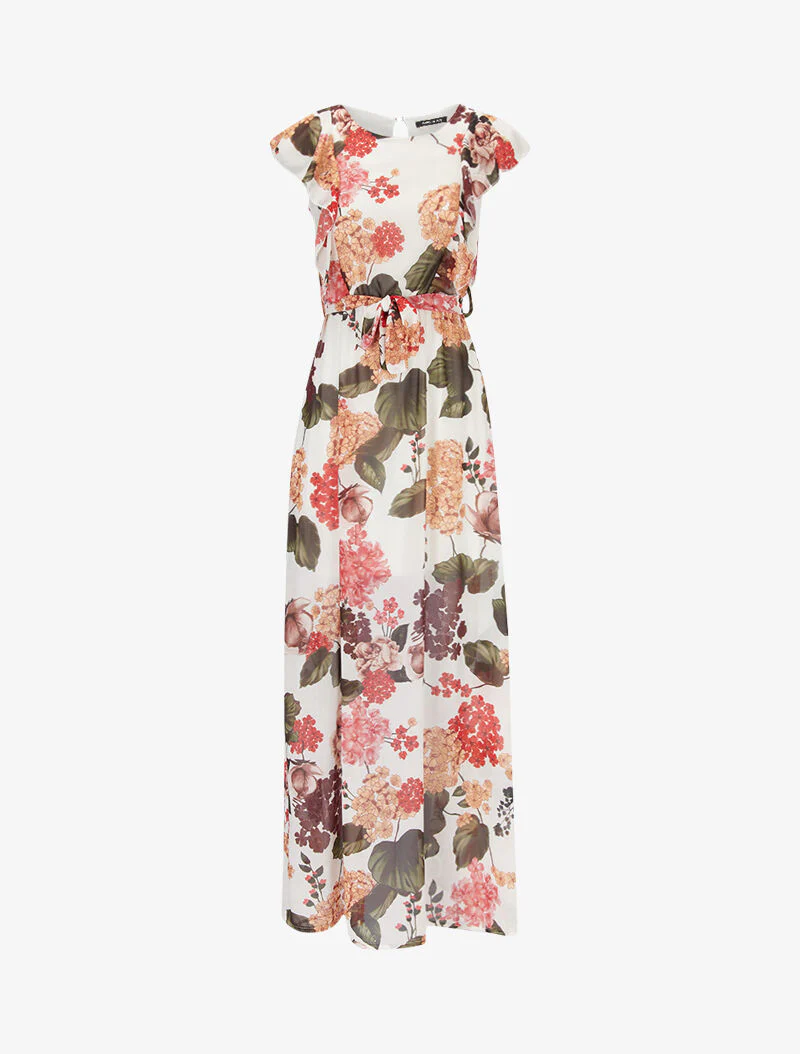 Robe fleurie à buste volanté - ecru - Image 2
