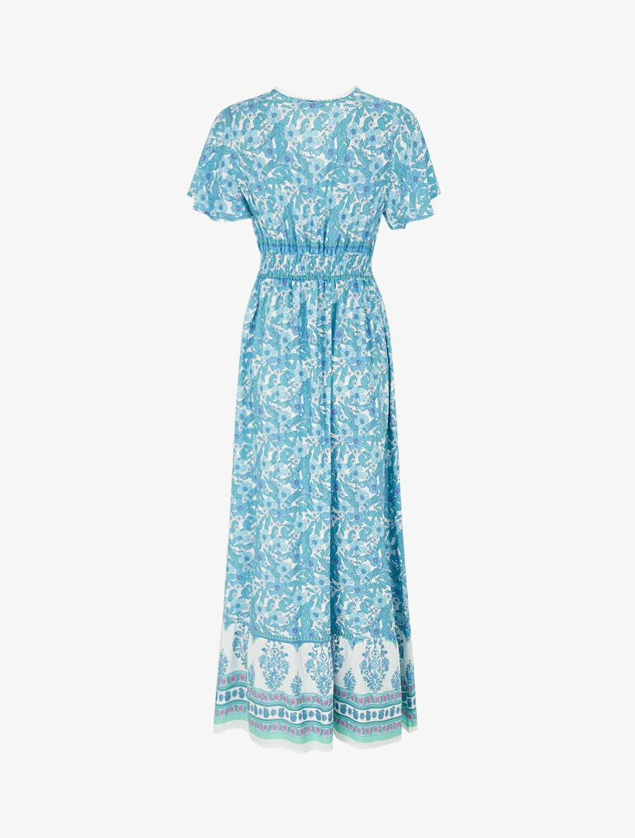 Robe fleurie à cordons de serrage - Bleu ciel - Image 2