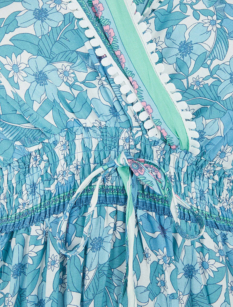 Robe fleurie à cordons de serrage - Bleu ciel - Image 3