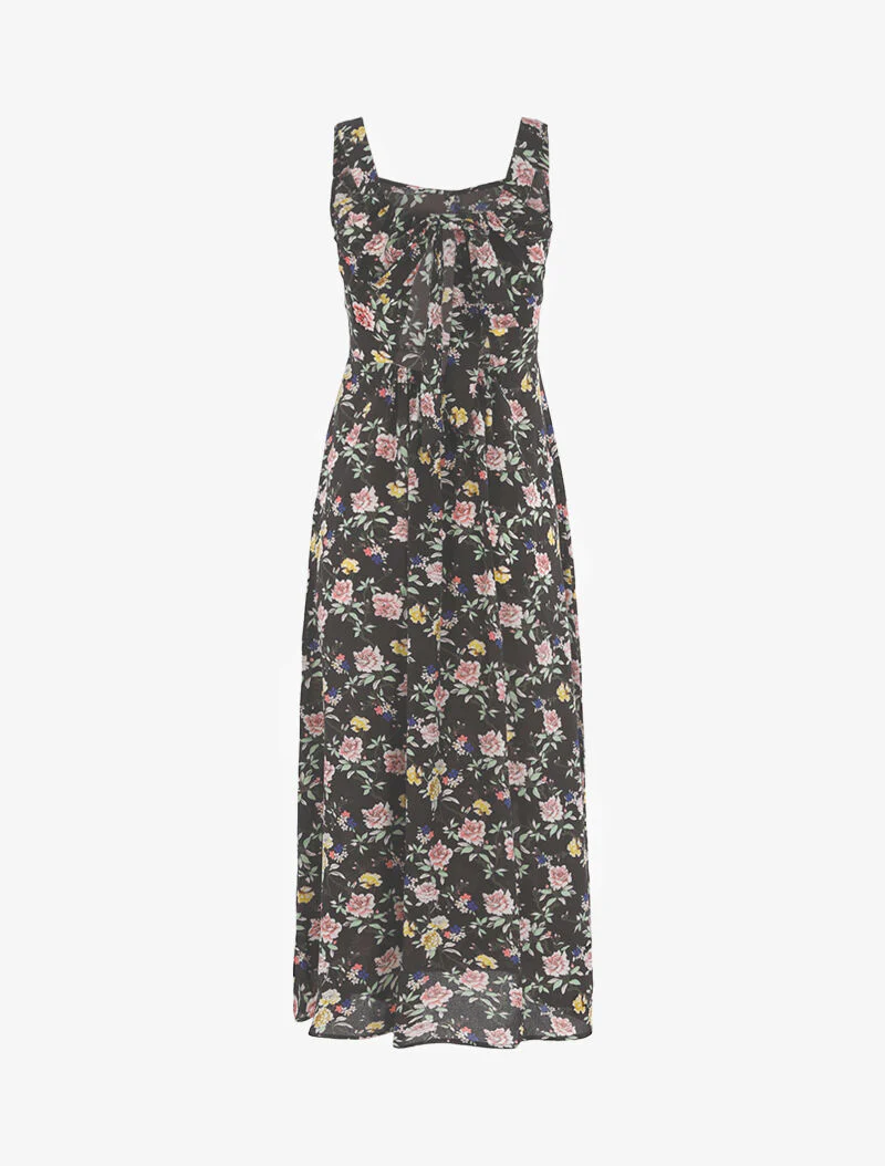 Robe fleurie à dos ajouré - noir - Image 2