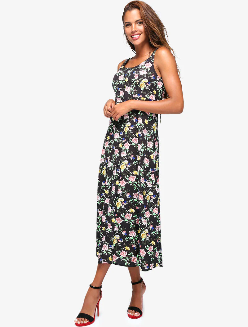 Robe fleurie à dos ajouré - noir - Image 5