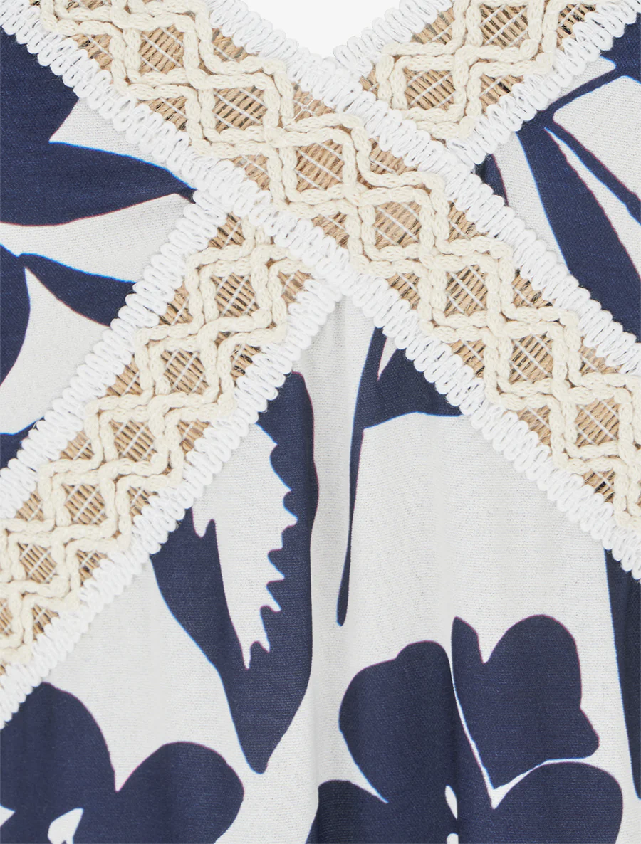 Robe fleurie à empiècement broderie - Marine - Image 3