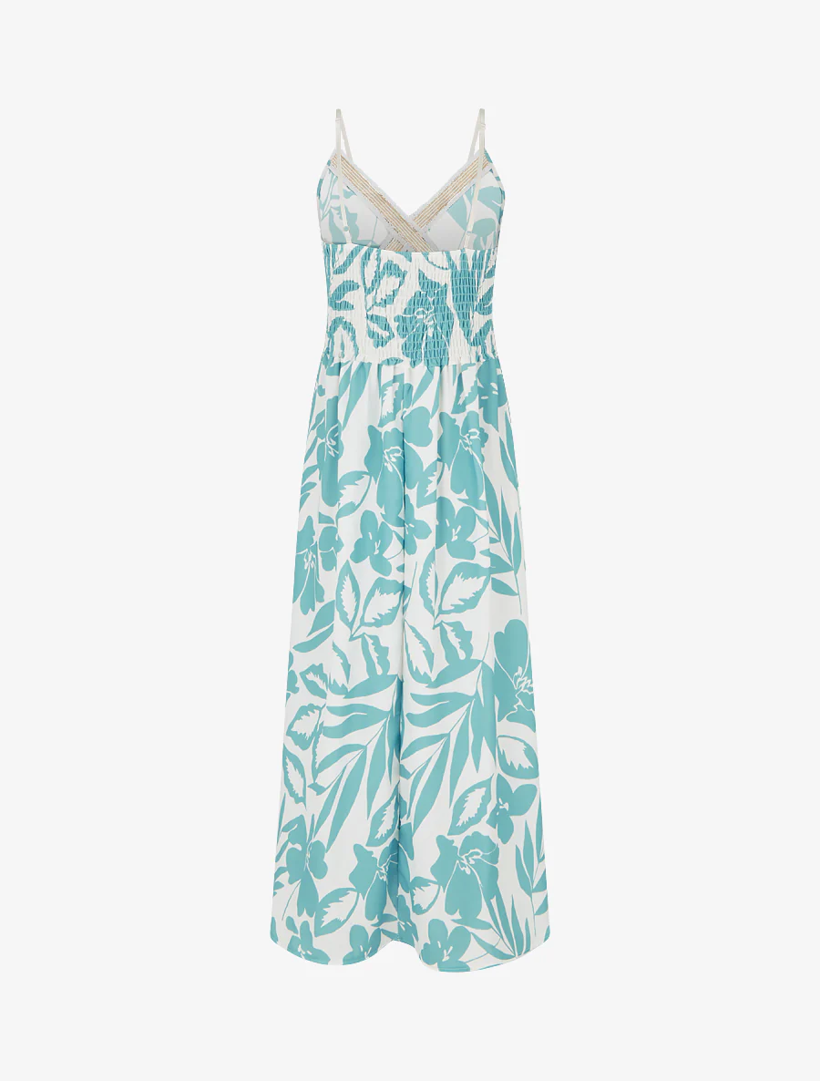Robe fleurie à empiècement broderie - Turquoise - Image 2