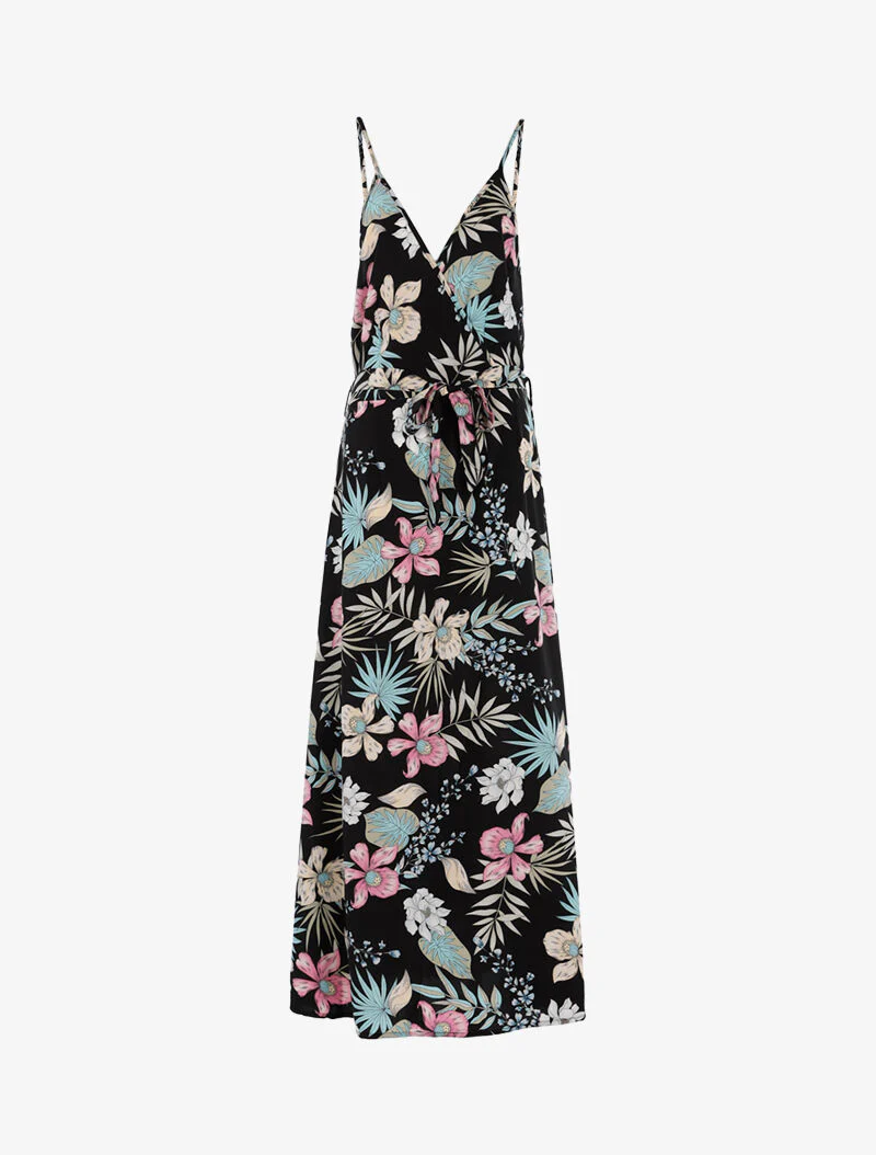 Robe fleurie à encolure cache-coeur - noir
