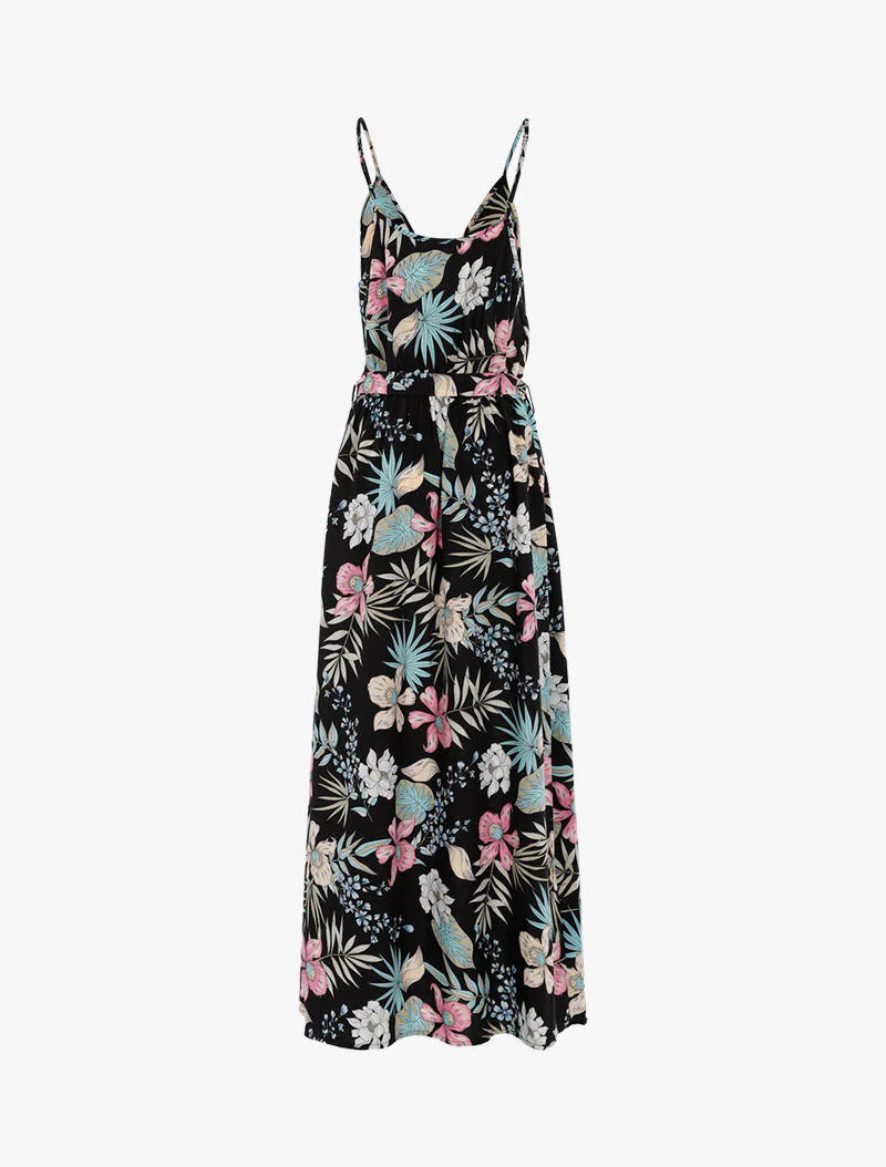Robe fleurie à encolure cache-coeur - noir - Image 2