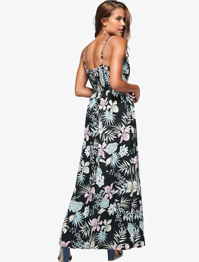 Robe fleurie à encolure cache-coeur - noir - Image 4