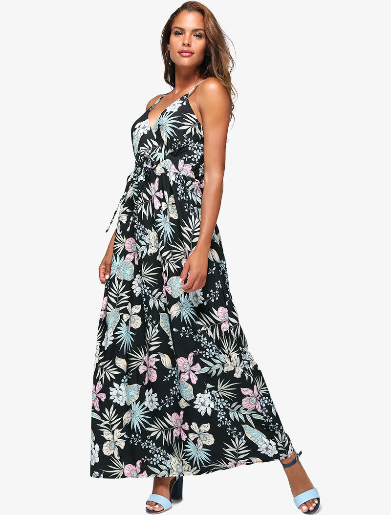 Robe fleurie à encolure cache-coeur - noir - Image 5