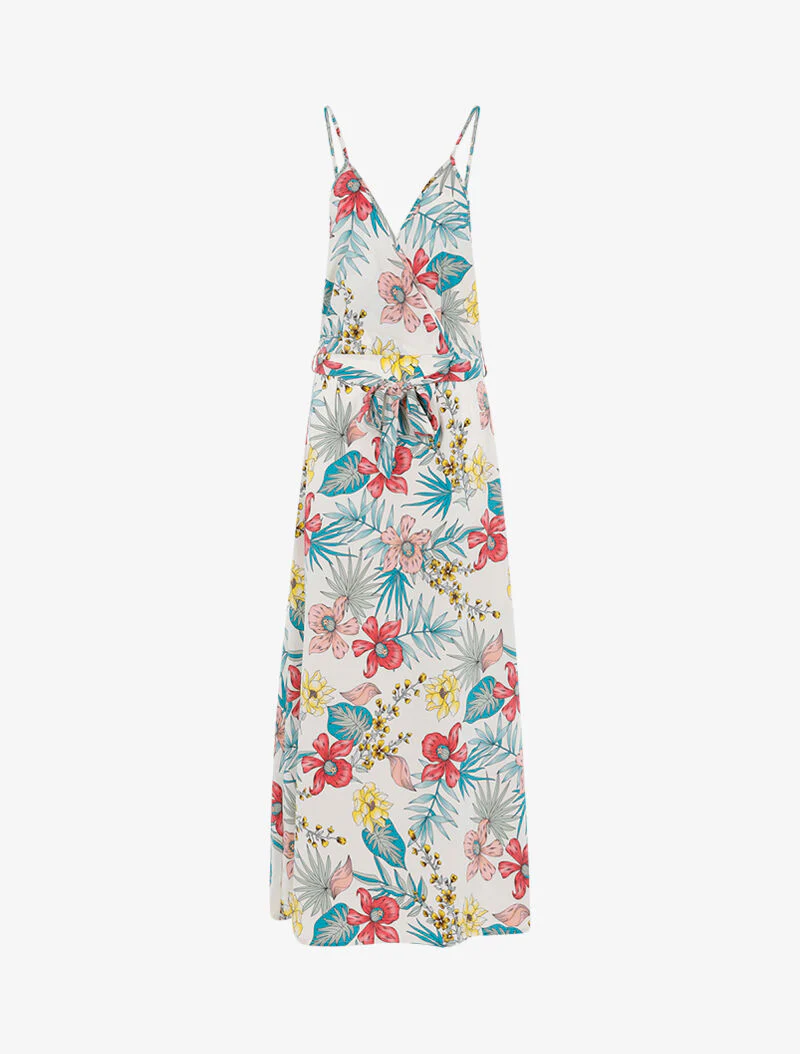 Robe fleurie à encolure cache-coeur - écru - ecru