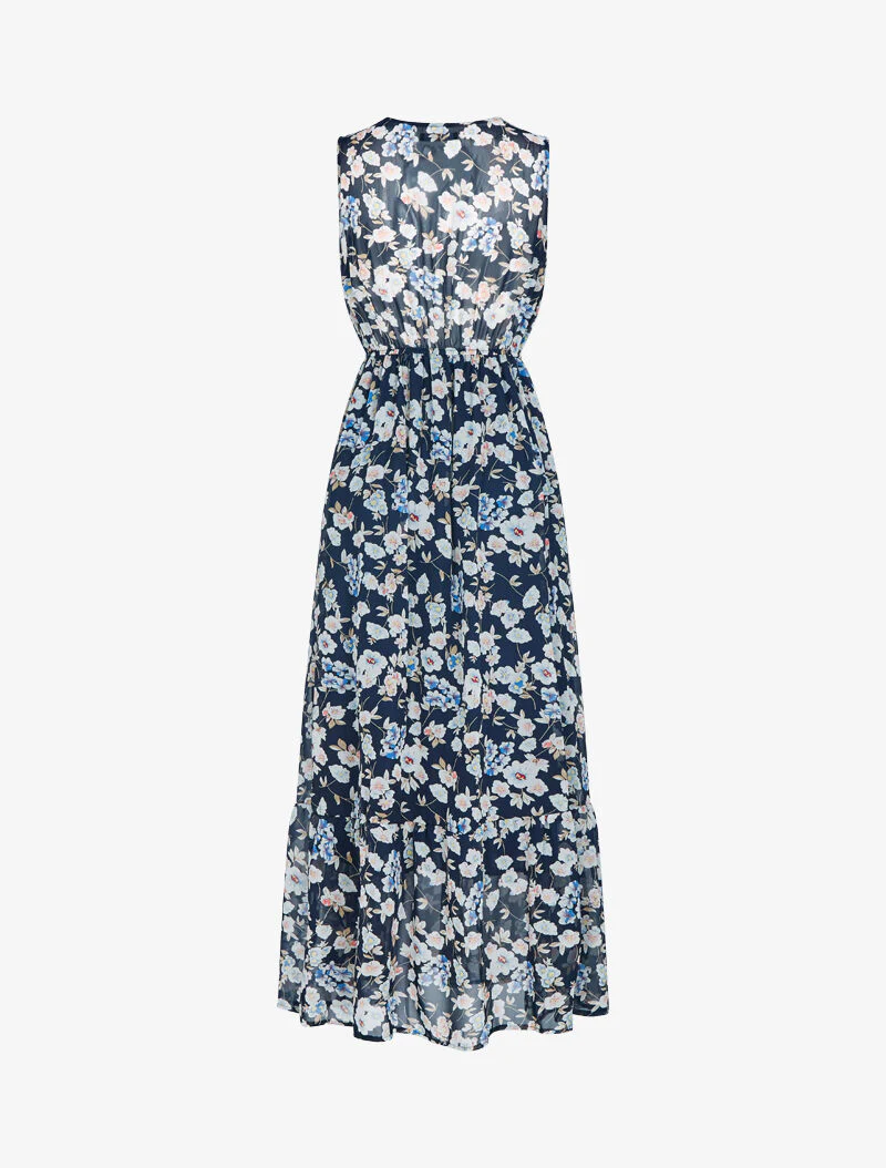 Robe fleurie à encolure V en crochet - marine - Image 2
