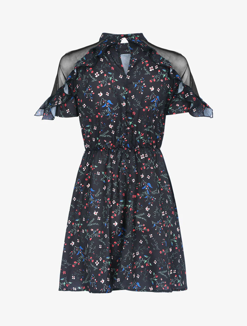 Robe fleurie à épaules ajourées - noir - Image 2