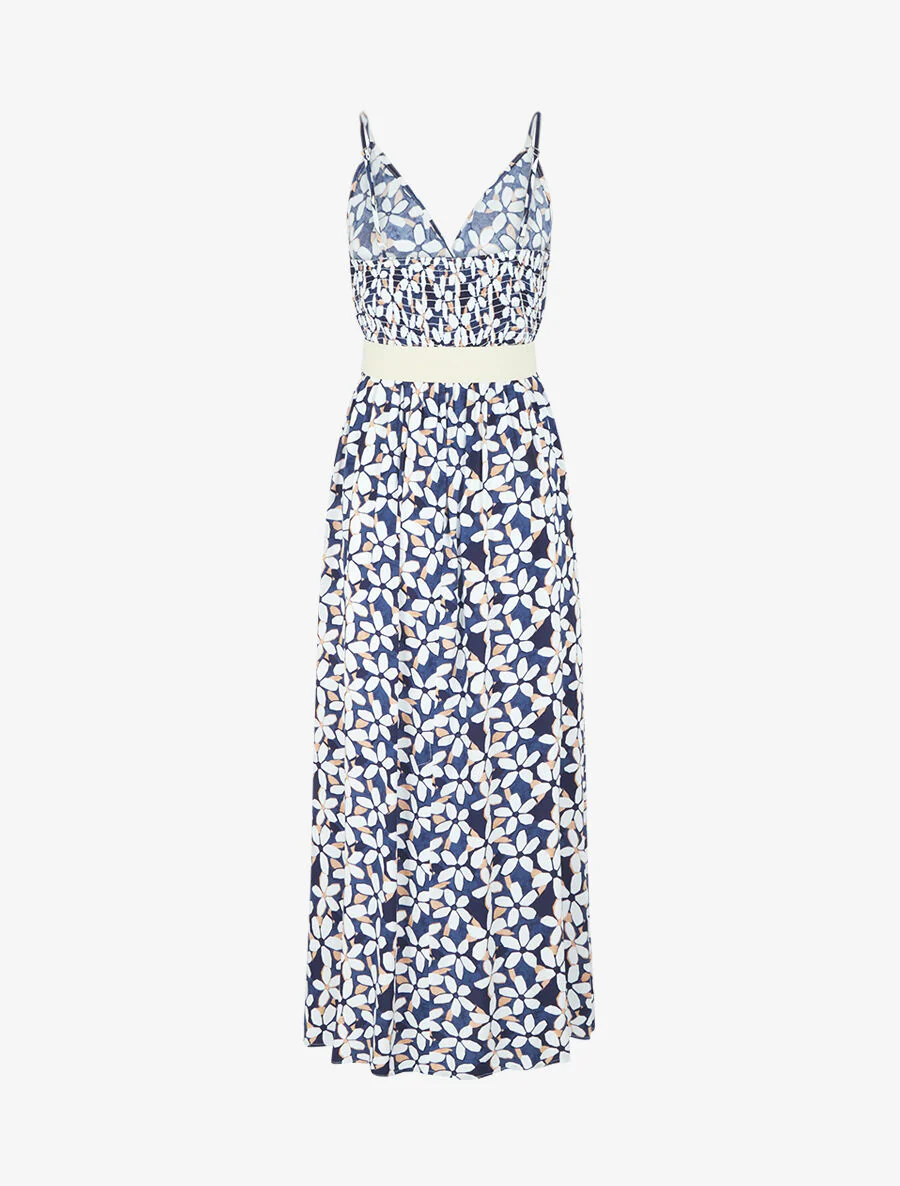 Robe fleurie à fines bretelles - Marine - Image 2