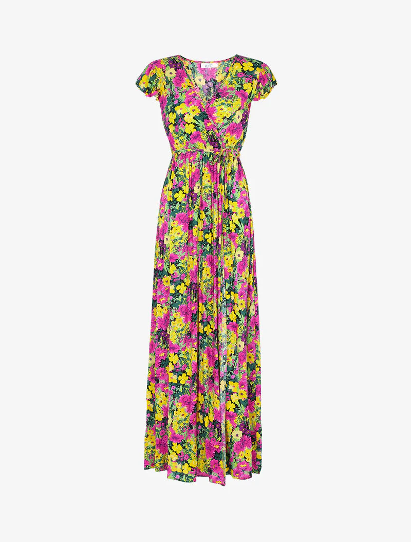 Robe fleurie à mancherons volantés - jaune