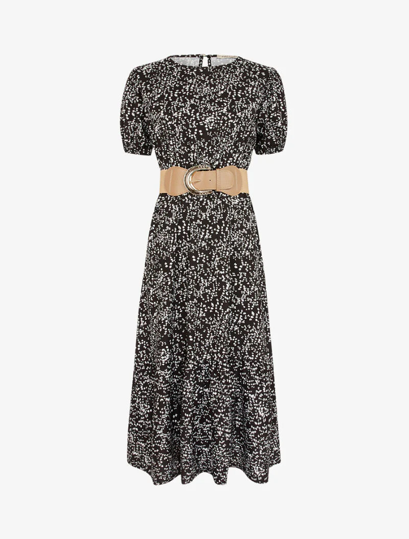 Robe fleurie à manches ballon - noir