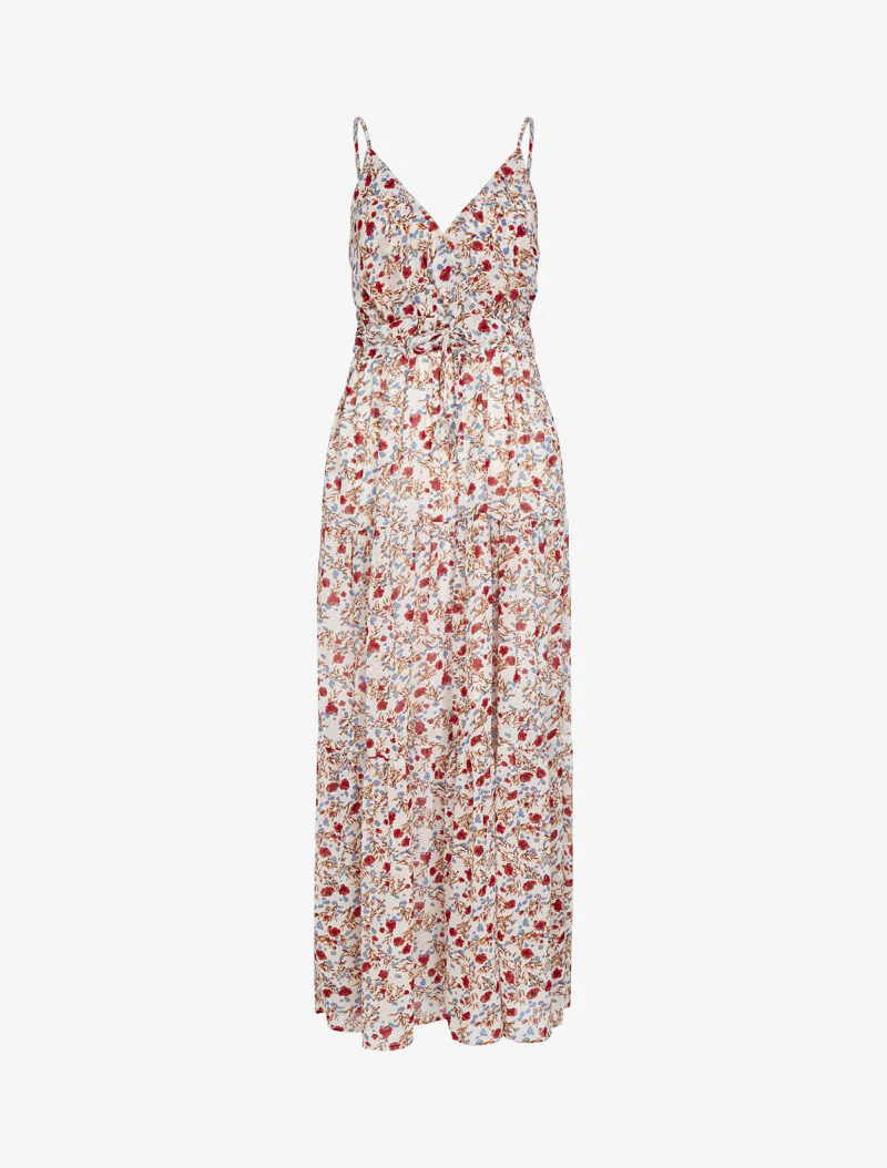 Robe fleurie à taille élastiquée - ecru