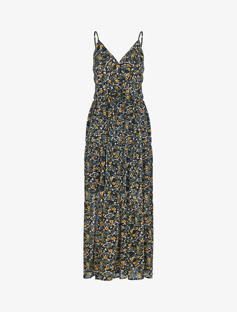 Robe fleurie à taille élastiquée - noir