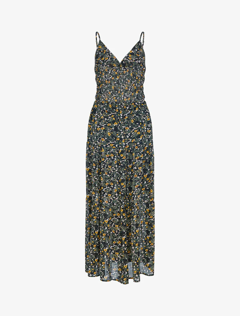 Robe fleurie à taille élastiquée - noir - Image 2