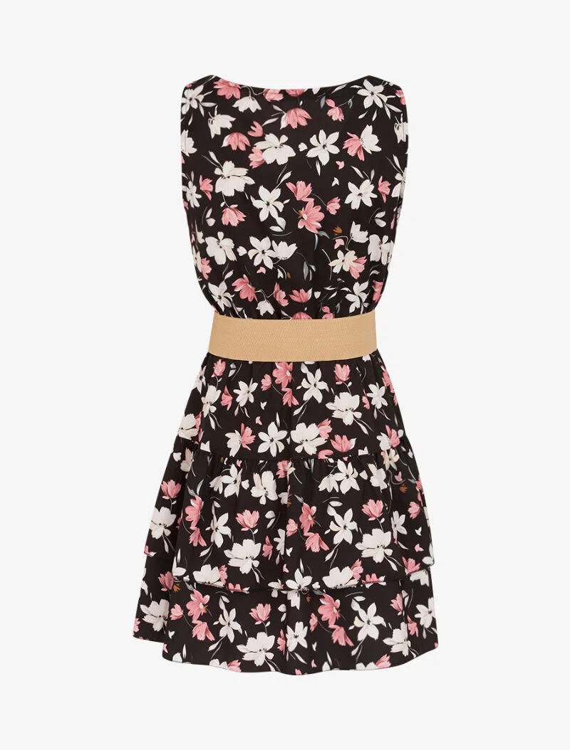 Robe fleurie à volants - Noir - Image 2