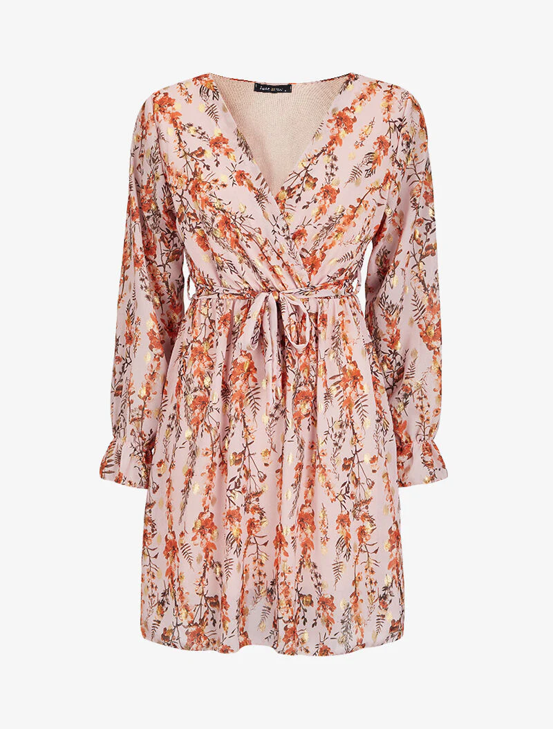 Robe fleurie lamée à col cache-coeur - Rose - Image 2