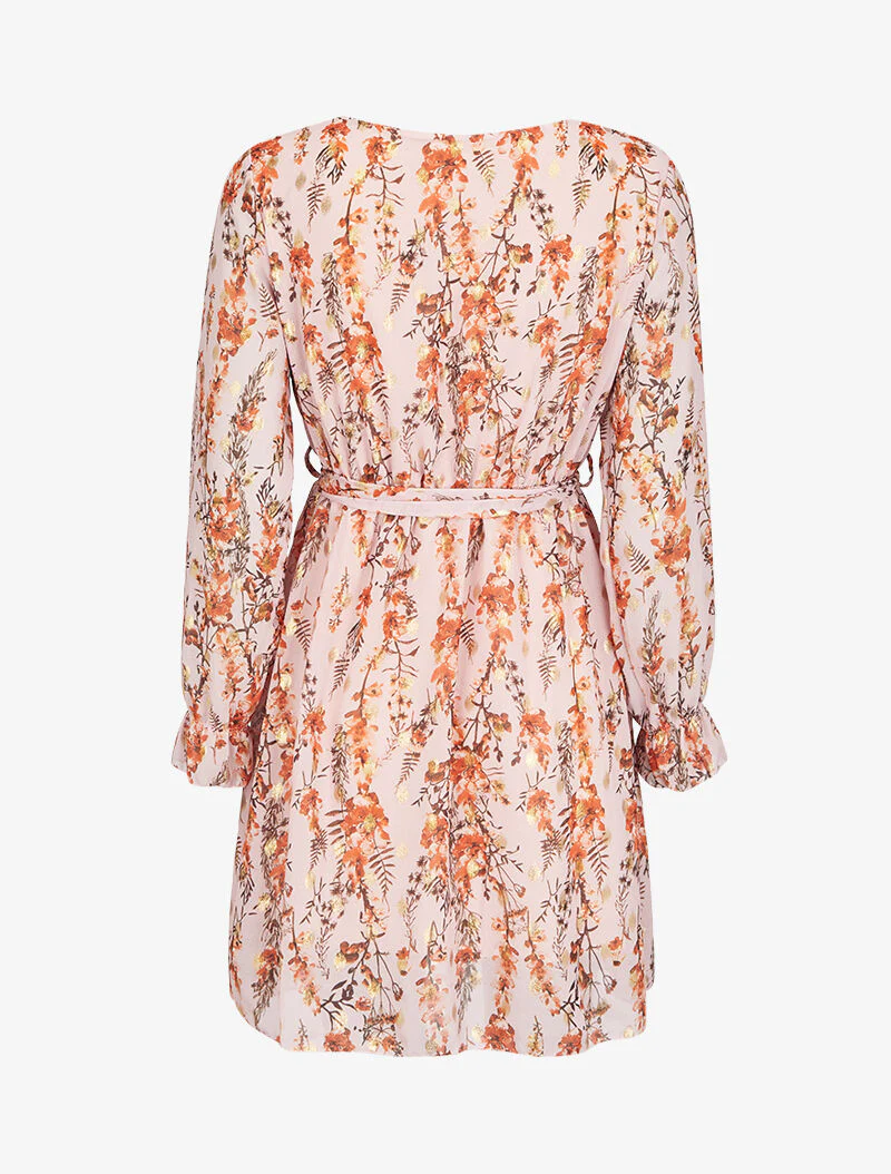 Robe fleurie lamée à col cache-coeur - Rose - Image 3