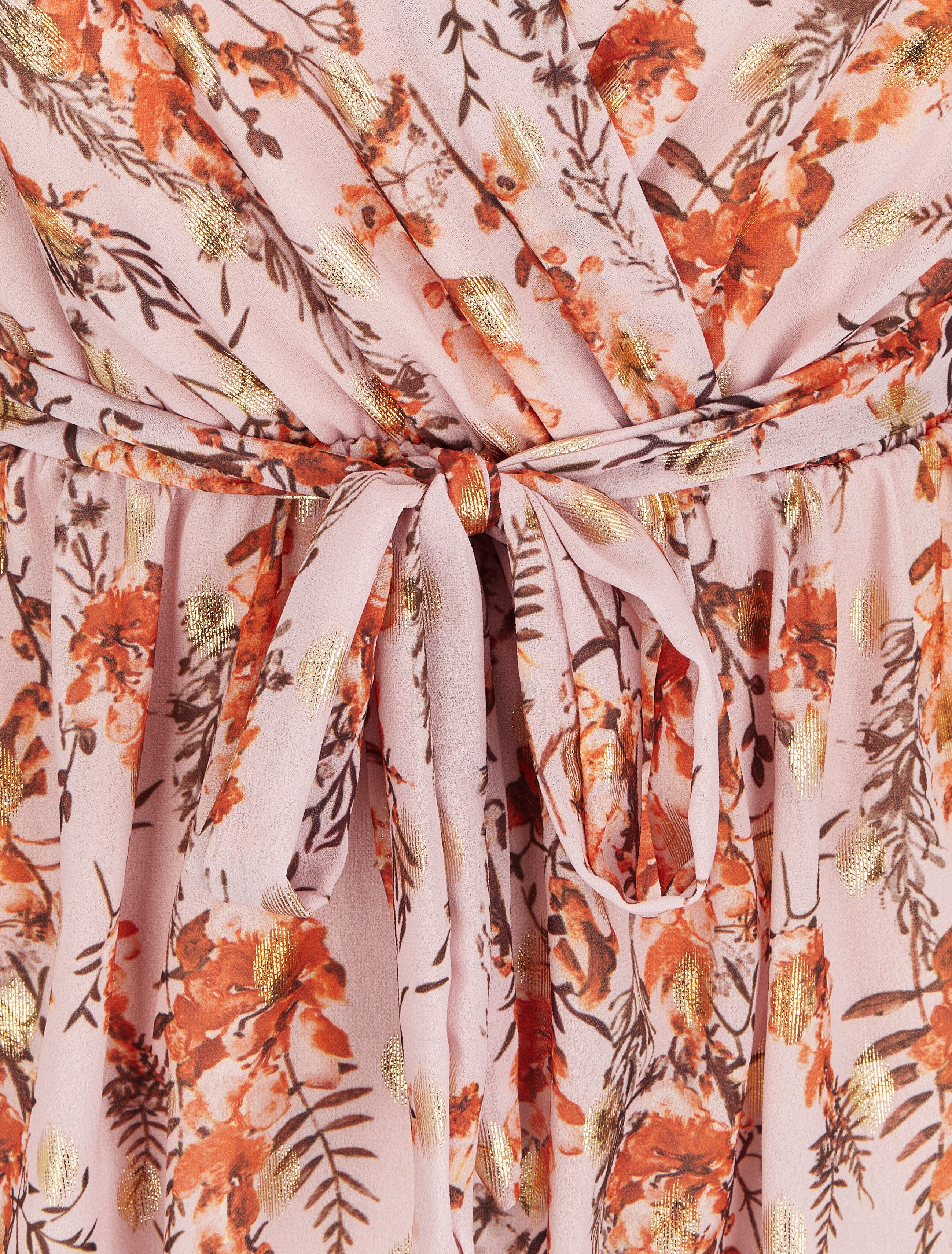 Robe fleurie lamée à col cache-coeur - Rose - Image 4