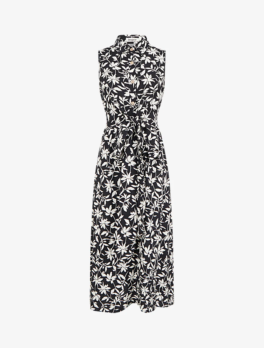 Robe fleurie sans manches à noeud - Noir