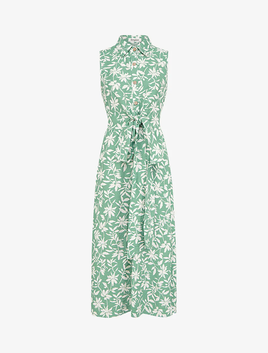 Robe fleurie sans manches à noeud - Vert