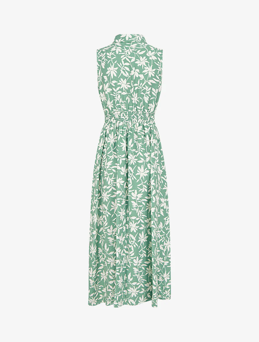 Robe fleurie sans manches à noeud - Vert - Image 2