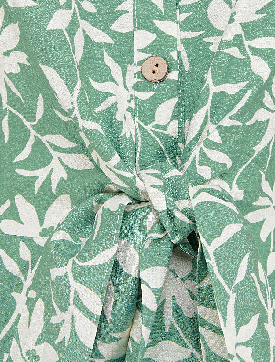 Robe fleurie sans manches à noeud - Vert - Image 3