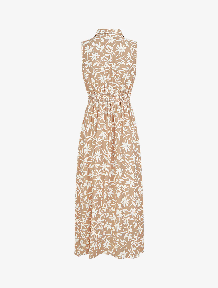 Robe fleurie sans manches à noeud - Beige - Image 2